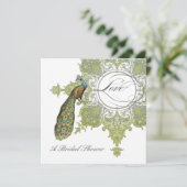 バロックピーコックブライダルシャワー招待状アクアブルー 招待状 (スタンド正面)