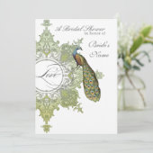 バロックピーコックブライダルシャワー招待状オリーブライム 招待状 (スタンド正面)