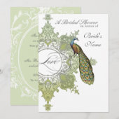 バロックピーコックブライダルシャワー招待状オリーブライム 招待状 (正面/裏面)