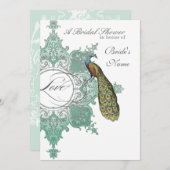バロックピーコックブライダルシャワー招待状ブルーグリーン 招待状 (正面/裏面)