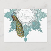 バロックピーコック披露宴招待状ブルーグリーン エンクロージャーカード (裏面)