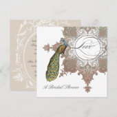バロックピーコック ブライダルシャワー 招待状 - モカタン (正面/裏面)