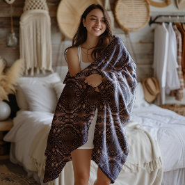 バロックフェイクレザーブラウン模様 フリースブランケット