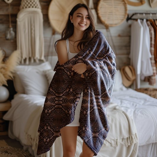 バロックフェイクレザーブラウン模様 フリースブランケット