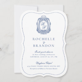 バロックフランスのクレストブルーアンティークダイカット結婚ズ 招待状