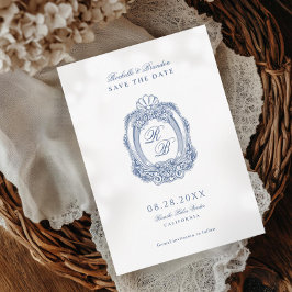 バロックフランスのクレストブルーアンティーク結婚ズ セーブザデート