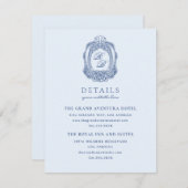 バロックフランスのクレスト結婚ブルー エンクロージャーカード (正面/裏面)