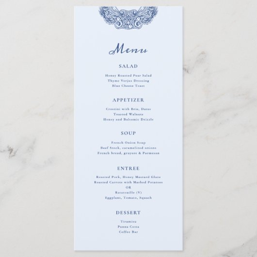バロックフランスのクレスト結婚ブルー メニュー (正面)