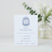 バロックフランスのクレスト結婚ブルー 出欠カード (スタンド正面)