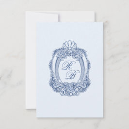 バロックフランスのクレスト青イニシャル結婚ズ ノートカード