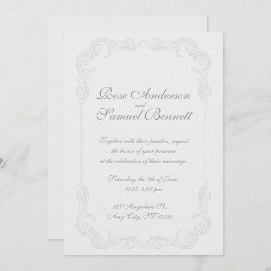 バロックフレーム白黒結婚式招待状 招待状 (正面/裏面)