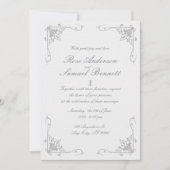バロックフレーム白黒結婚式招待状 招待状 (正面)