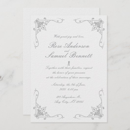 バロックフレーム白黒結婚式招待状 招待状 (正面/裏面)