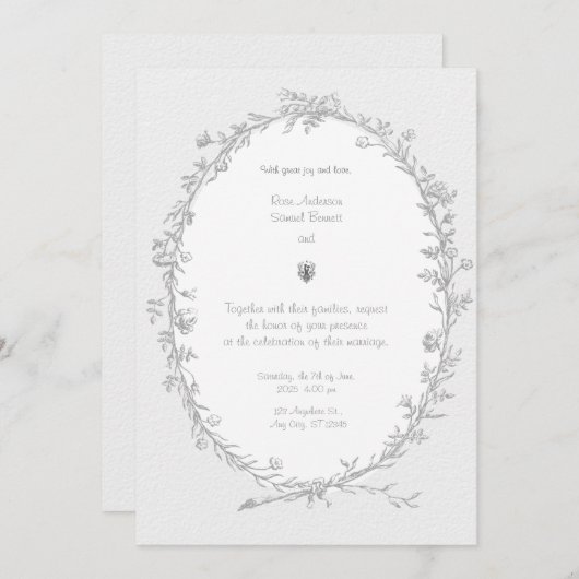 バロックフレーム白黒結婚式招待状 招待状 (正面/裏面)