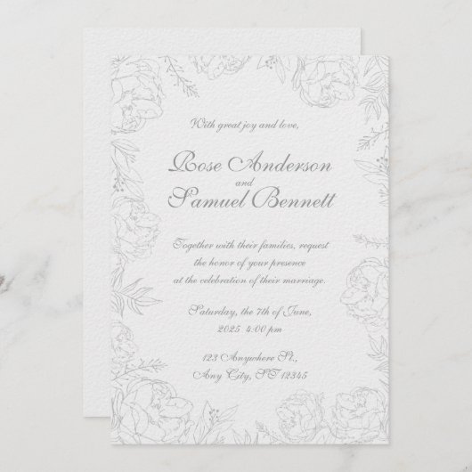バロックフレーム白黒結婚式招待状 招待状 (正面/裏面)