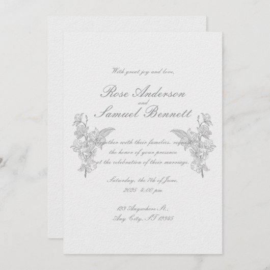 バロックフレーム白黒結婚式招待状 招待状 (正面/裏面)