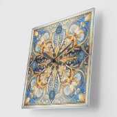 バロックフローラタイルPat#16青金ゴールドID1078 スクエア壁時計 (傾斜)