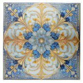 バロックフローラタイルPat#17ソフトブルー金ゴールドID1078 タイル (正面)