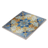 バロックフローラタイルPat#17ソフトブルー金ゴールドID1078 タイル (側面)