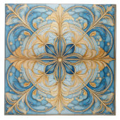 バロックフローラタイルPat#19アクアブルー金ゴールドID1078 タイル (正面)