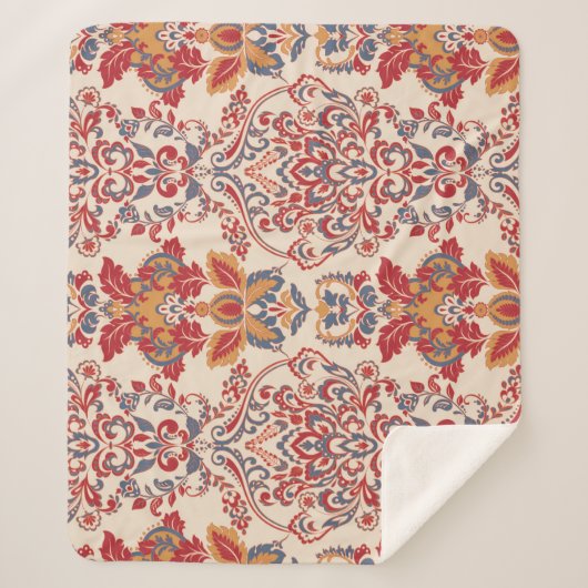 バロックフローラヴィンテージ壁紙デザイン シェルパブランケット (正面)