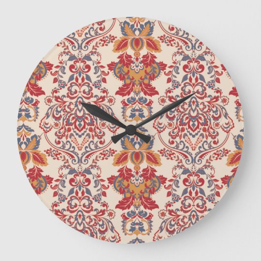 バロックフローラヴィンテージ壁紙デザイン ラージ壁時計 (正面)