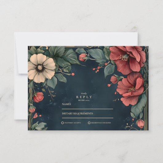 バロックフローラ結婚ゴシック 出欠カード (正面)