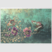 バロックフローラ、ファンタジー蝶ティール（緑がかった色）パティーナ 薄葉紙 (正面)