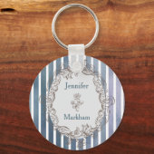 バロックブルーグレーウォーター色ストライプ キーホルダー (正面)