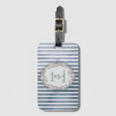 バロックブルーグレーウォーター色ストライプ ラゲッジタグ (正面縦)