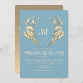 バロックモノグラムブルー金ゴールド結婚式招待状 招待状 (正面/裏面)