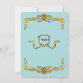 バロックリージェンシーフェイク金ゴールドブルーボウ結婚ズ 招待状 (裏面)