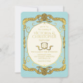 バロックリージェンシーフェイク金ゴールドブルー結婚ズ 招待状 (正面)