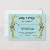 バロックリージェンシーフェイク金ゴールドブルーRSVP応答カード 招待状 (正面)