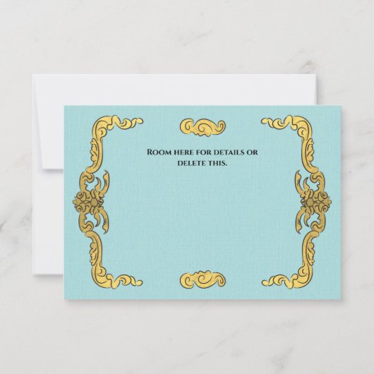 バロックリージェンシーフェイク金ゴールドブルーRSVP応答カード 招待状 (裏面)