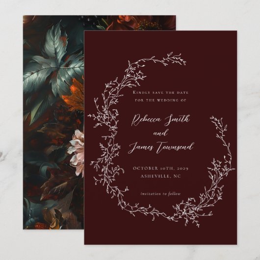 バロックリースファインアート絵画ズブルゴーニュ結婚ーズ セーブザデート (正面/裏面)