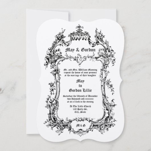 バロックロココスタイルビクトリアンエラロケ縁どイル 招待状 (正面)