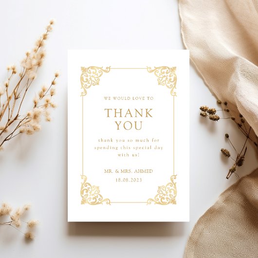 バロックヴィンテージホワイトフレームスクリプトムスリム結婚ズ サンキューカード