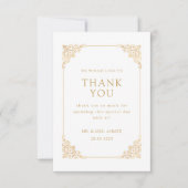 バロックヴィンテージホワイト金ゴールドフレームムスリム結婚ズ サンキューカード (正面)