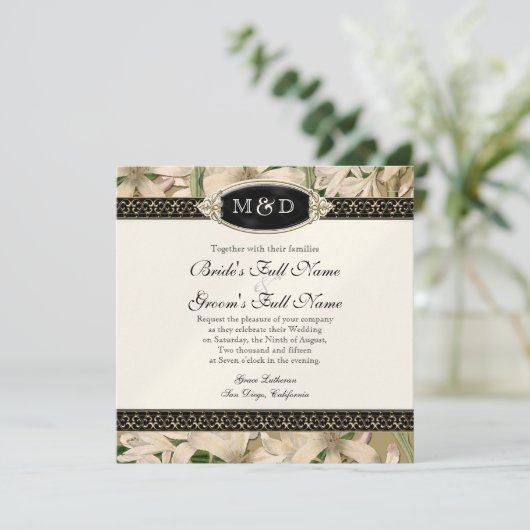 バロックヴィンテージリリー金ゴールドエレガフォーマルントウェディング 招待状 (スタンド正面)