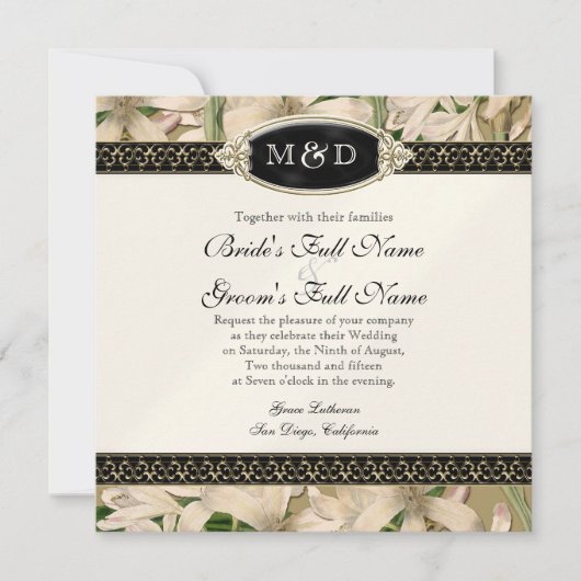 バロックヴィンテージリリー金ゴールドエレガフォーマルントウェディング 招待状 (正面)