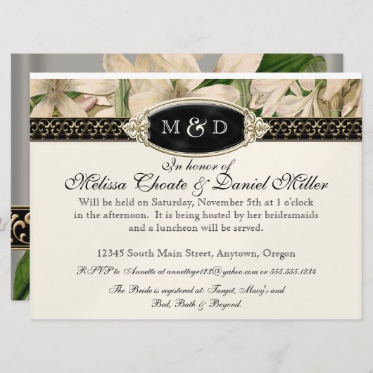 バロックヴィンテージリリー金ゴールドフォーマルカップルのシャワー 招待状 (正面/裏面)