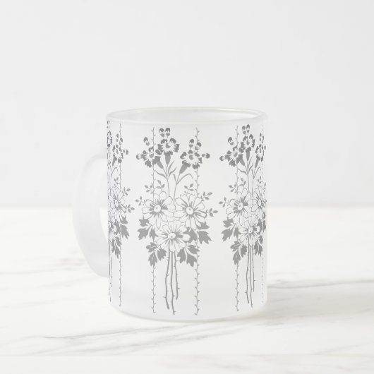 バロック壁紙フラワーブーケグレー フロストグラスマグカップ (正面左)