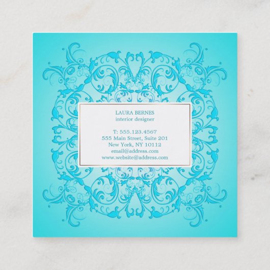 バロック式のスタイルのターコイズの勾配の質 スクエア名刺 (裏面)