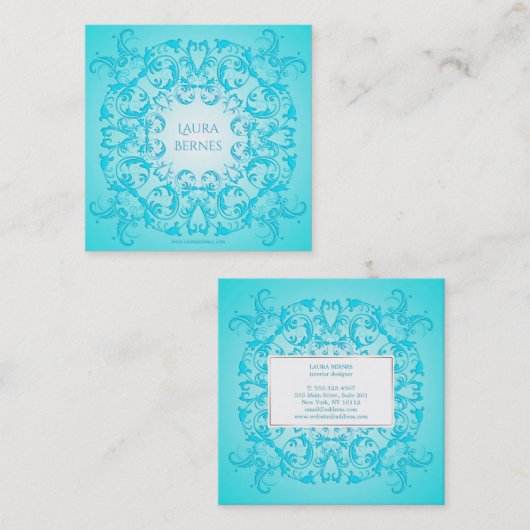 バロック式のスタイルのターコイズの勾配の質 スクエア名刺 (正面/裏面)