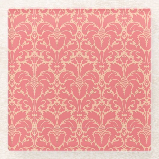 バロック式のスタイルのダマスク織の背景 ガラスコースター (正面)