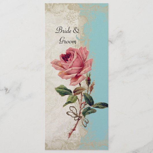 バロック式のスタイルのヴィンテージのばら色の水青いnのクリーム色のレース メニュー (正面)