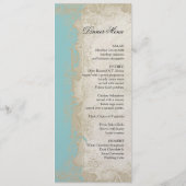 バロック式のスタイルのヴィンテージのばら色の水青いnのクリーム色のレース メニュー (裏面)