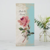 バロック式のスタイルのヴィンテージのばら色の水青いnのクリーム色のレース メニュー (スタンド正面)