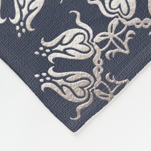 バロック式のスタイルの花の青いパターン フリースブランケット (角)